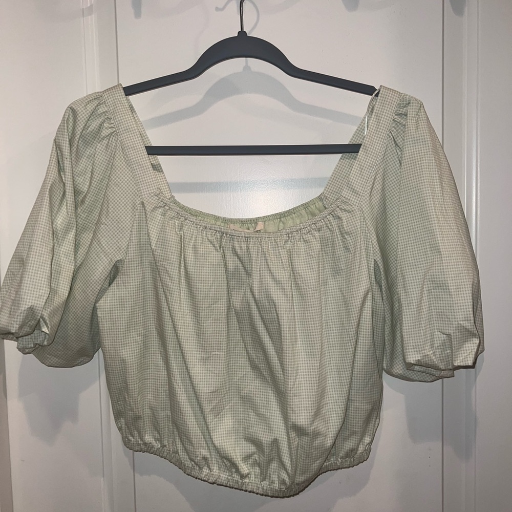 copper key green and white gingam shirt